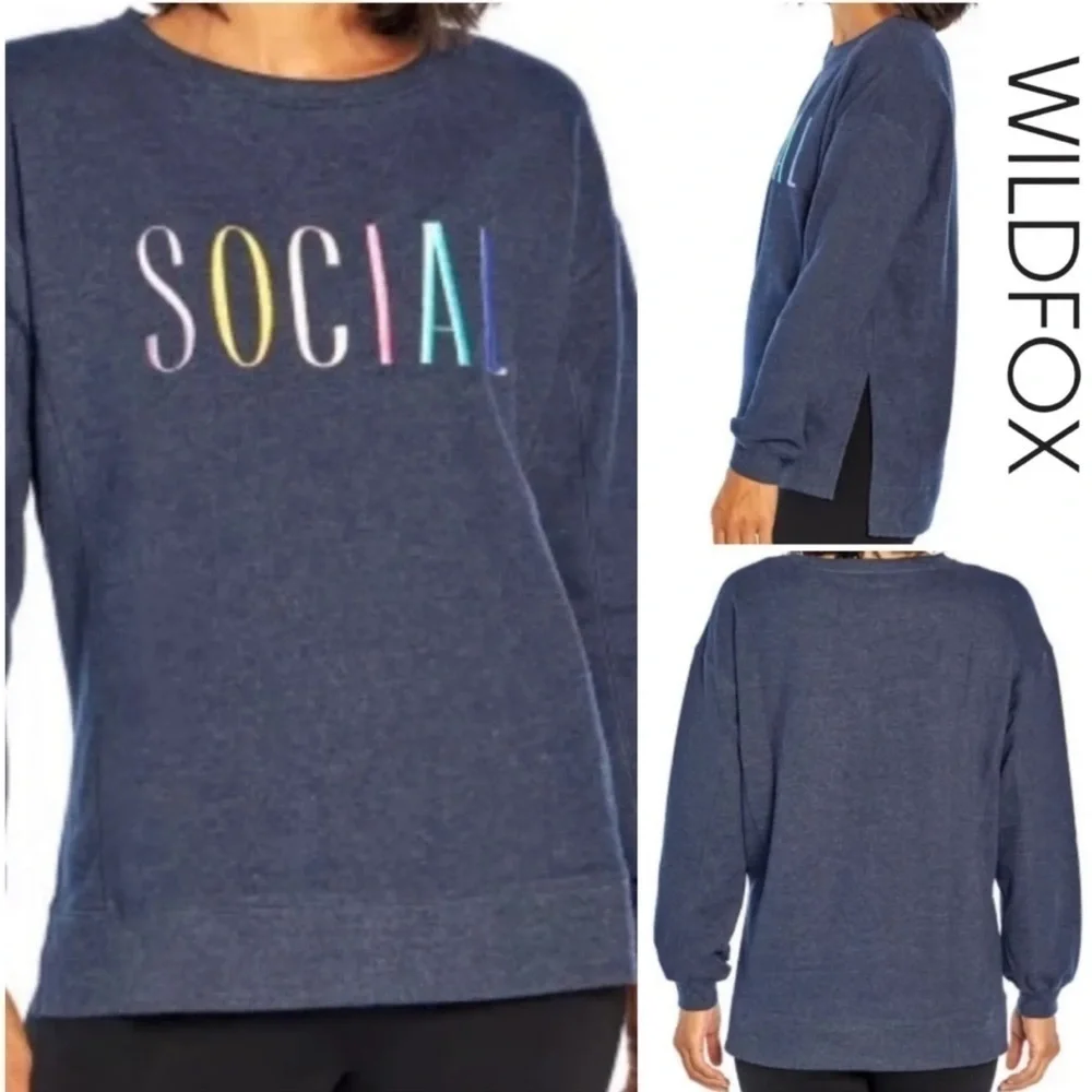 2 for $10 | WILDFOX “SOCIAL” Statement Crewneck Sweatshirt Heathered Size Medium - Picture 1 of 12